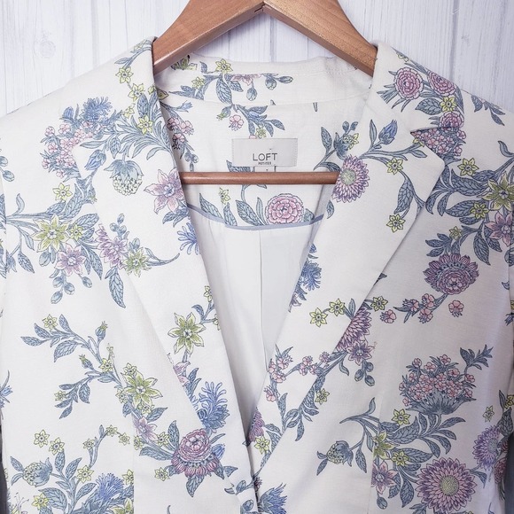 Loft Petites Sz 4P Floral Print Jacket Cotton Blend One Button Collared Workwear - Picture 3 of 12